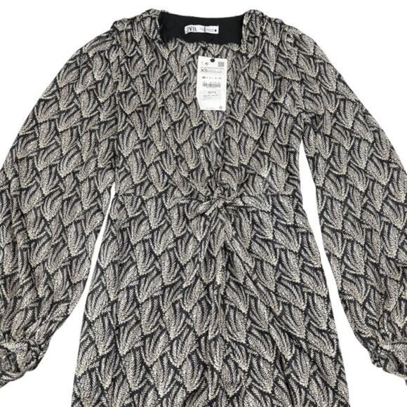 Zara Metallic Thread Knot Gray Black Mini Dress Size XS - Picture 7 of 10